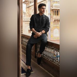 Embroidered korean raw silk shirt korean raw silk trouser